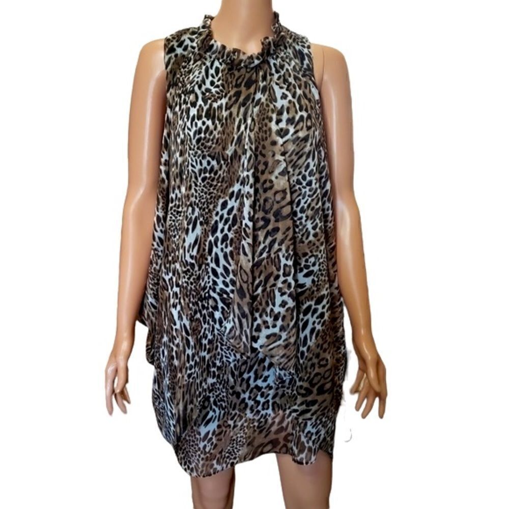 Gold Light Animal Print Jersey Caped Shift Dress Sz M